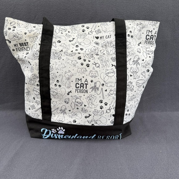 Disney Handbags - Disney Tote Bag Womens Large White Cat Print Disneyland Resort Cheshire Canvas